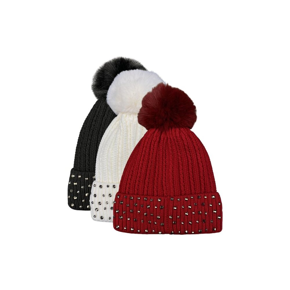 12. Rhinestone Pom Beanie Hat NWOT
